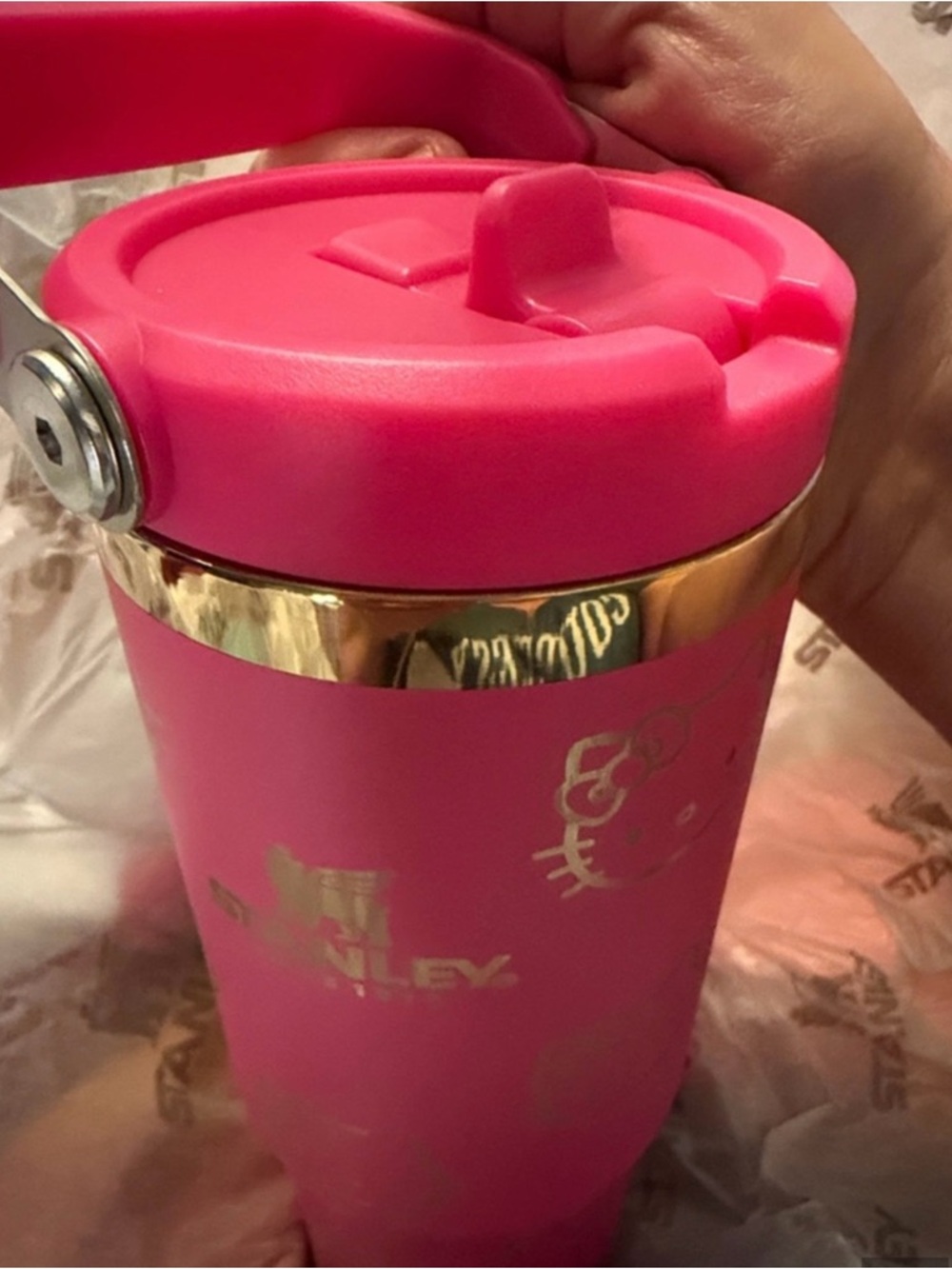 New!  Stanley Pink Tumbler with Gold Hello Kitty Accents - Picture 2 of 2